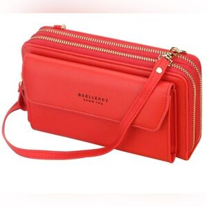 Baellerry Red Crossbody Wallet Phone Purse Double Zip Shoulder Bag Clutch